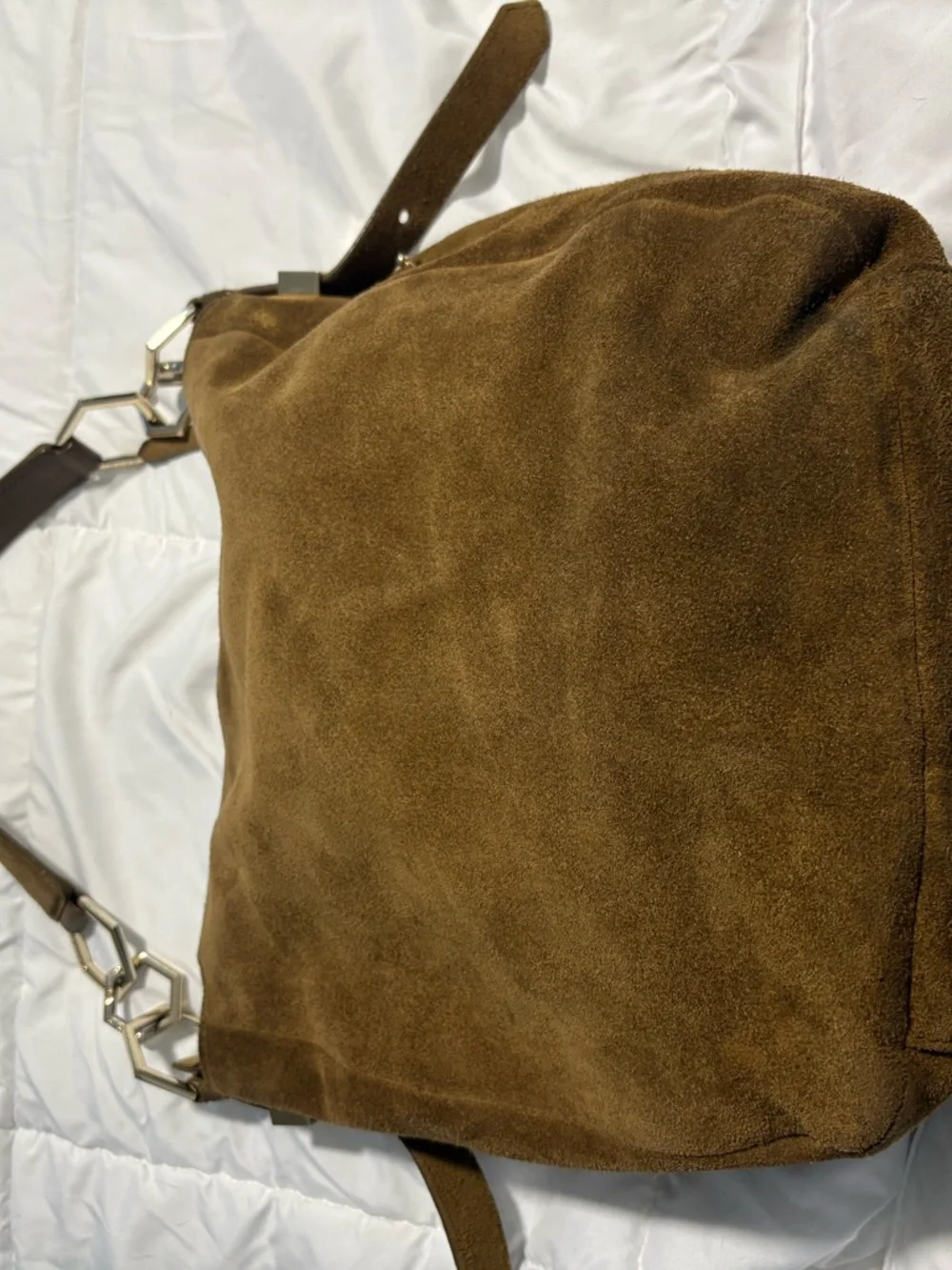 Etienne Aigner Brown Suede Shoulder Bag with Gold Hardware - Picture 8 of 13